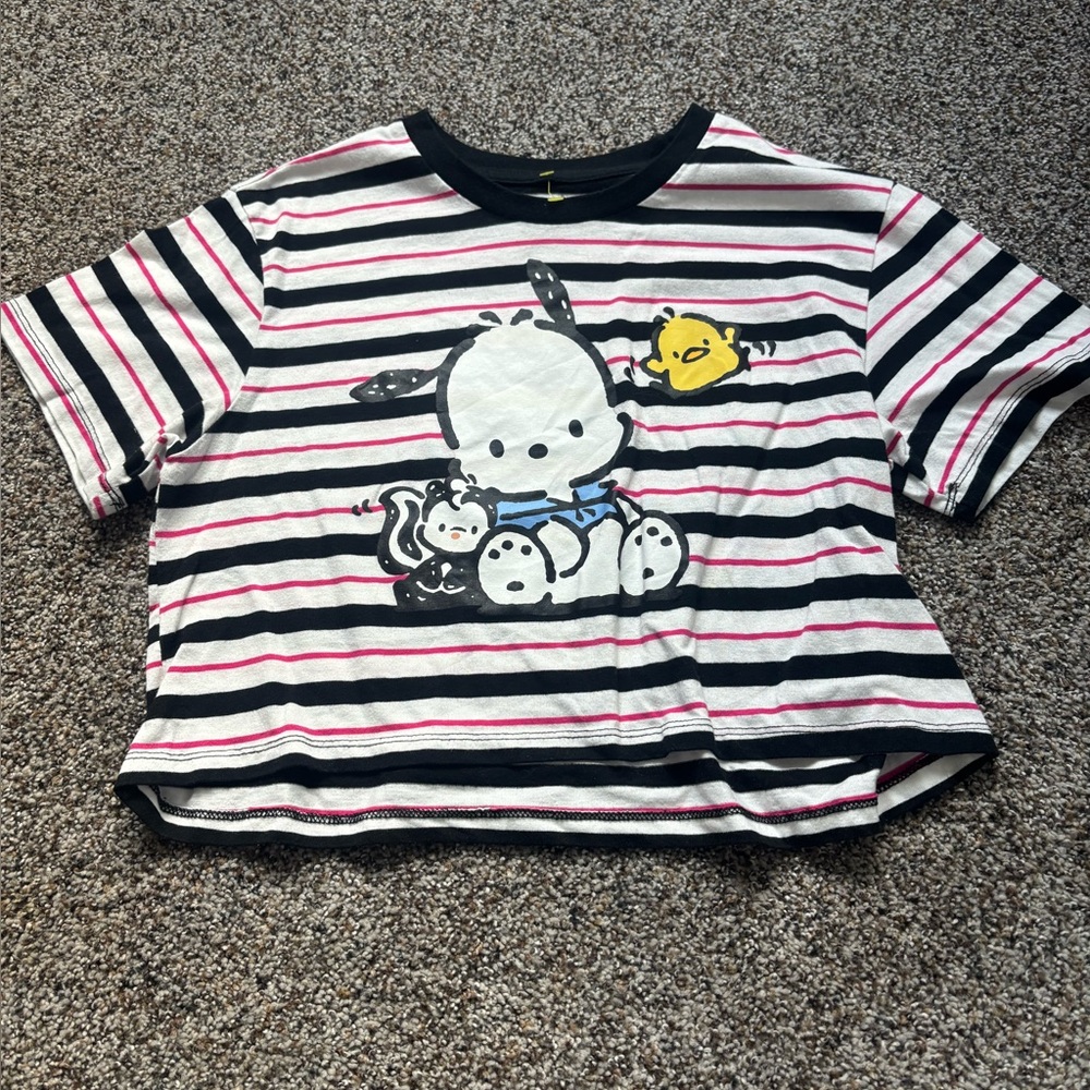 Striped crop top tee Shirt with Cartoon Print size small